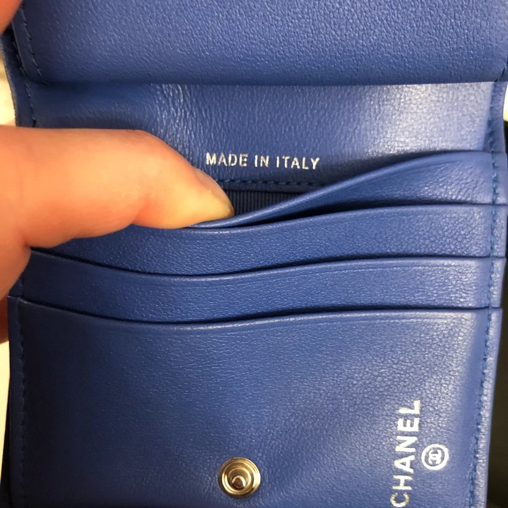 Chanel lambskin leather blue bifold wallet
